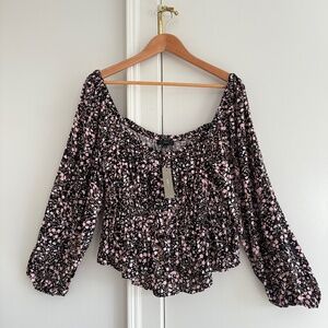 NWT J.Crew Smocked Peplum Floral Peasant Blouse Size L
